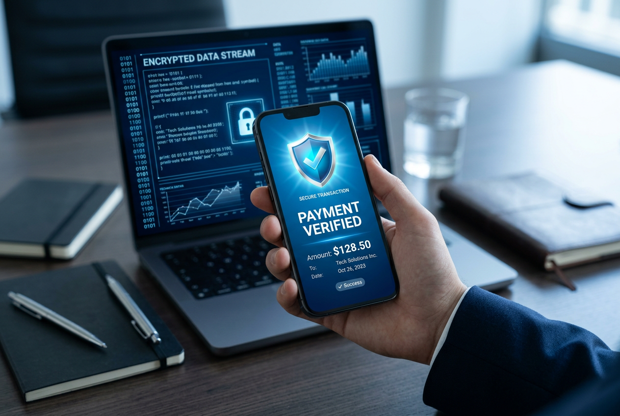 A secure mobile payment verification on a smartphone.